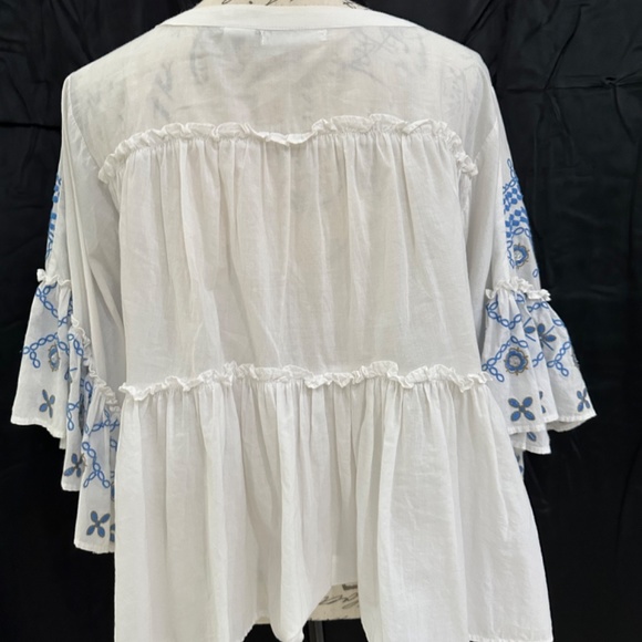 Anthropology Pure US, white/ blue short sleeve boho blouse, size M - Picture 5 of 6